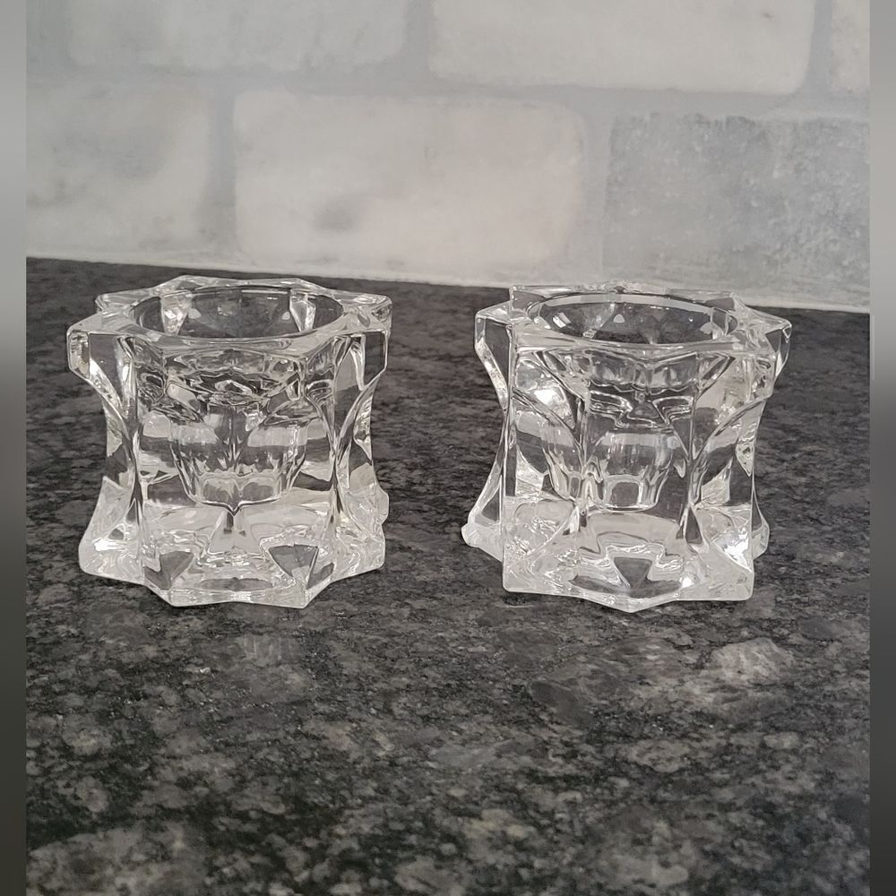 NWT Mikasa Sparkling Star Crystal Candle Holders Taper Tea Light Votive Set of 2
